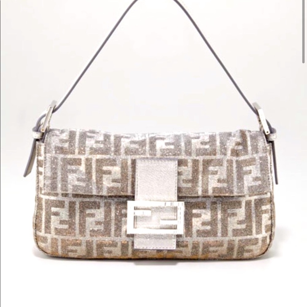 ISO VINTAGE FENDI ZUCCA baguette metallic silver glitter - Picture 2 of 3